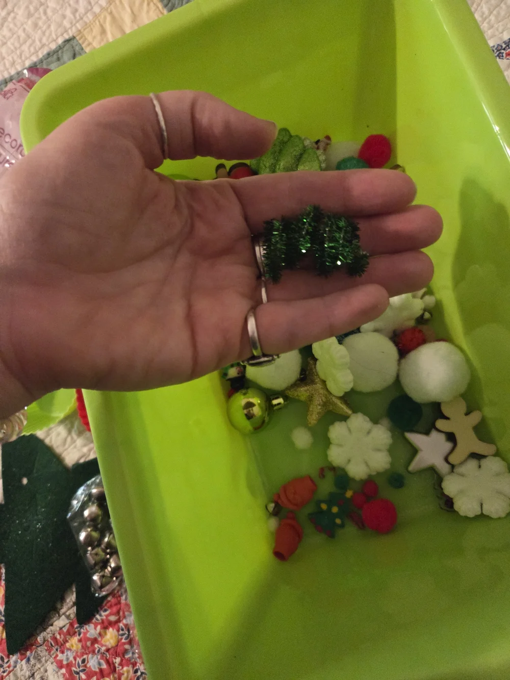 Fun bad of crinkle red paper & Christmas themed sensory bin add ins No Bin Inclu